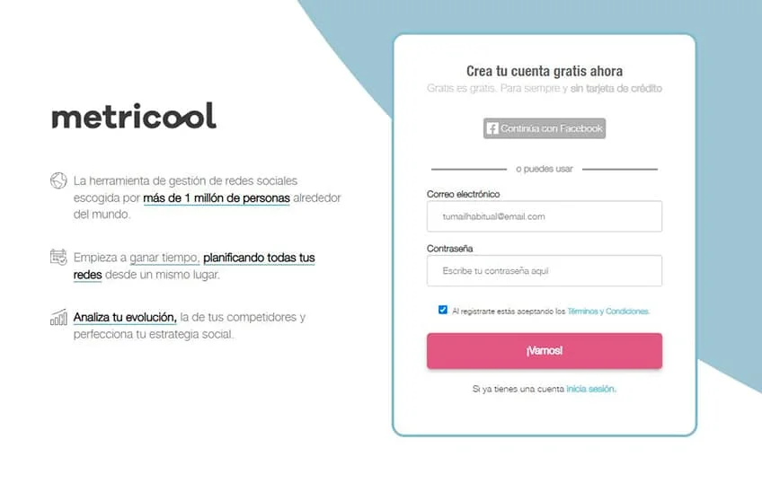 Crear una cuenta gratuita en Metricool