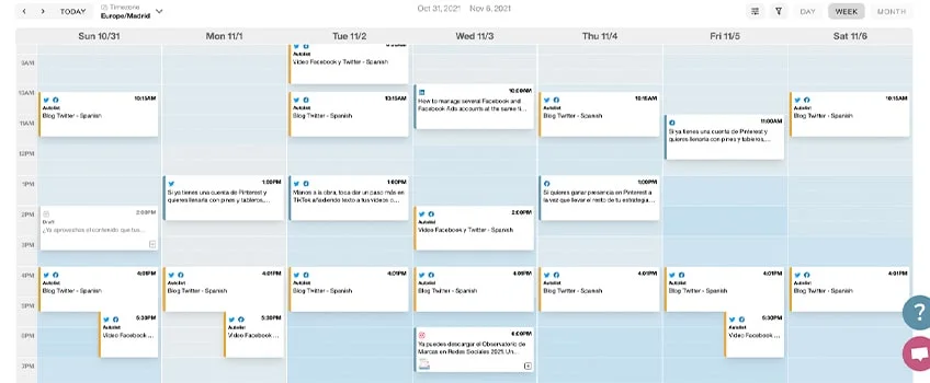 Calendario de Metricool para Redes Sociales