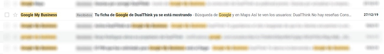 Correo de validacion del perfil de empresa en Google My Business