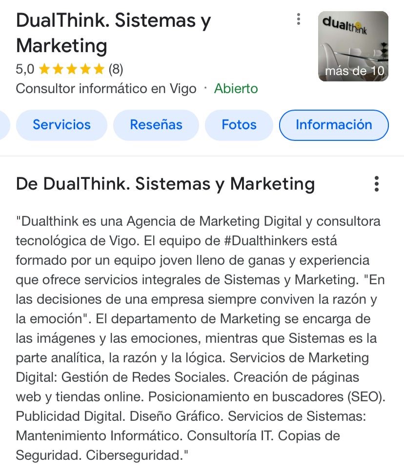 Descripcion de un negocio en la ficha de Google My Businesss