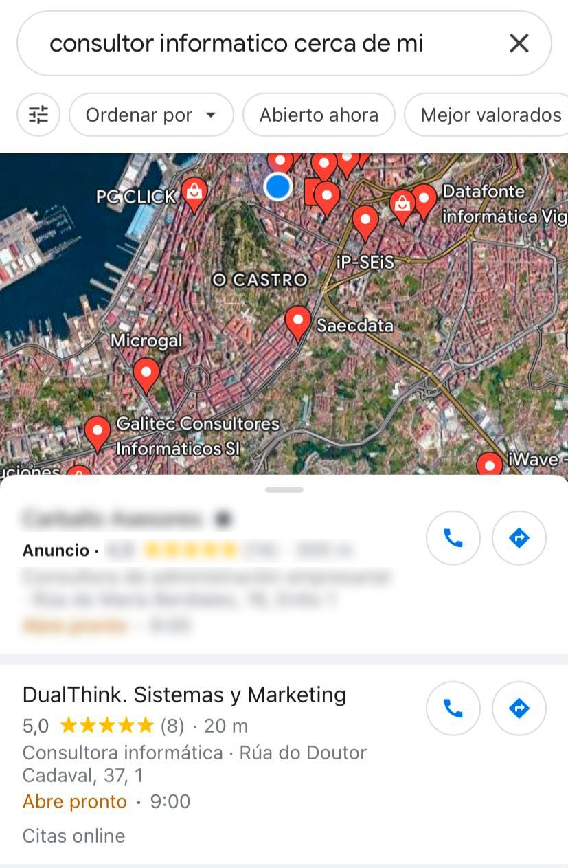 Resultados en Google Maps con perfiles de Google My Business