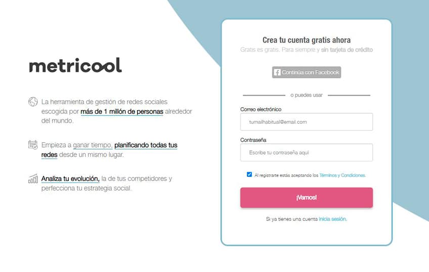 Crear una cuenta gratuita en Metricool