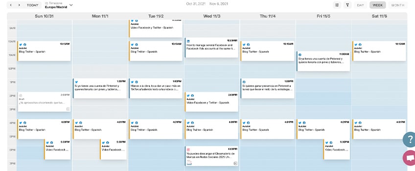Calendario de Metricool para Redes Sociales
