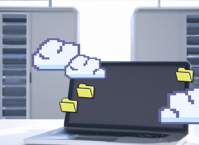 Portatil con torres de Servidores Web de fondo